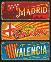 Spanien Valencia, Madrid, Barcelona Platten, Zinn Zeichen vektor