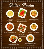 italiensk kök mat, Italien pasta och kött maträtter vektor