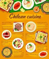 chilenska kök mat meny, restaurang lunch affisch vektor