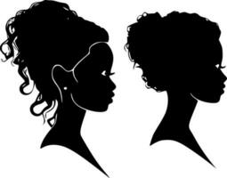 svart kvinnor, svart och vit vektor illustration