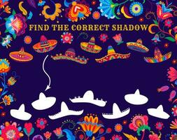 finden richtig Schatten Kinder Spiel mit Sombrero Hüte vektor