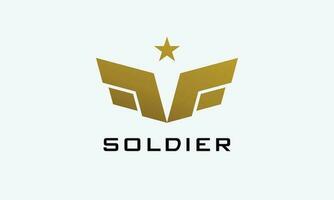 Logo Vektor Gold Farbe Ranger Flügel Star Heer Schild Sicherheit Symbol Macht Schulter Konzept Militär- stark Macht Sicherheit Nation Land Leistung