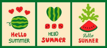 Hej sommar vattenmelon posters uppsättning vektor