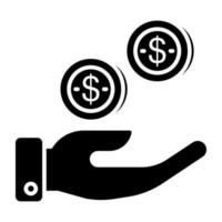 Hand, die Geld-Symbol in solidem Design gibt vektor