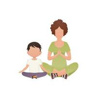 Mama und Sohn sind Sitzung meditieren. isoliert. Karikatur Stil. vektor