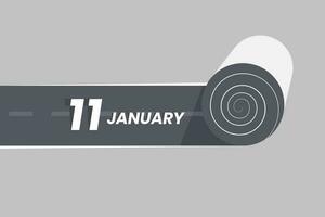januari 11 kalender ikon rullande inuti de väg. 11 januari datum månad ikon vektor illustratör.