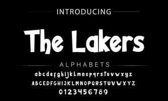 lekfull stil font design, barnslig alfabet brev och tal vektor illustration