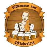 Oktoberfest Etikette oder Banner mit Kellnerin und Bier vektor