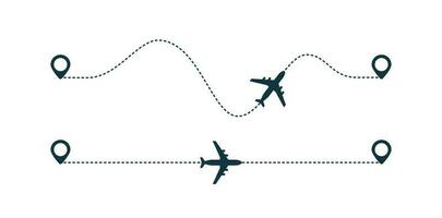 flygplan silhuett ikon med prickad linje väg. vektor