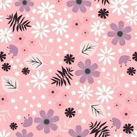 nahtlos Rosa gedeihen Muster mit Feld Blumen, Pflanzen und Blätter vektor