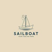 segeln Boot Linie Kunst Logo minimalistisch mit Sonne Logo Vektor Illustration Design