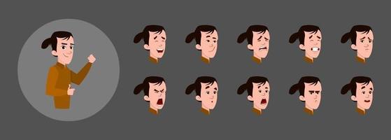 Zeichentrickfilm-Geschäftsmanncharakter mit verschiedenen Gesichtsgefühlen und Lippensynchronisation. Zeichen für benutzerdefinierte Animation. vektor