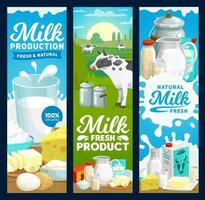 Bauernhof Molkerei und Milch Produkte Banner, Bauernhof Essen vektor