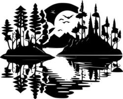 sjö - svart och vit isolerat ikon - vektor illustration