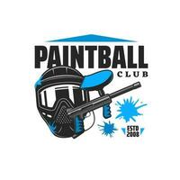 paintball klubb ikon med spelare ansikte mask och pistol vektor