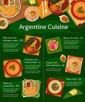 Argentinien Küche Vektor Speisekarte, Grill Fleisch Gericht