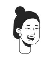 attraktiv flicka flin allmänt svartvit platt linjär karaktär huvud. glad lady. redigerbar översikt hand dragen mänsklig ansikte ikon. 2d tecknad serie fläck vektor avatar illustration för animering