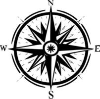 kompass reste sig - svart och vit isolerat ikon - vektor illustration