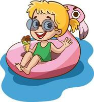 glücklich süß Kind mit schwimmen Ring Vektor