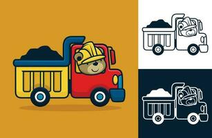 komisch Bär tragen Helm Fahren LKW. Vektor Karikatur Illustration im eben Symbol Stil