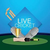 Live-Cricket-Turnier mit Cricket-Ornament auf kreativem Hintergrund vektor