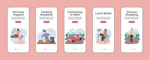 tägliche Routine Onboarding Mobile App Bildschirm flache Vektor-Vorlage vektor