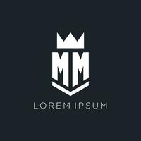 mm Logo mit Schild und Krone, Initiale Monogramm Logo Design vektor