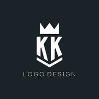 kk Logo mit Schild und Krone, Initiale Monogramm Logo Design vektor