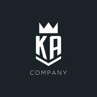 ka Logo mit Schild und Krone, Initiale Monogramm Logo Design vektor