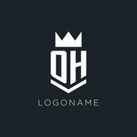 Oh Logo mit Schild und Krone, Initiale Monogramm Logo Design vektor