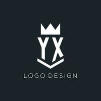 yx Logo mit Schild und Krone, Initiale Monogramm Logo Design vektor