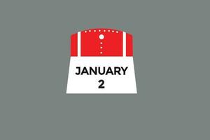 januari 2 kalender datum påminnelse, kalender 2 januari datum mall vektor