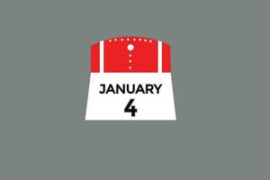 Januar 4 Kalender Datum Erinnerung, Kalender 4 Januar Datum Vorlage vektor
