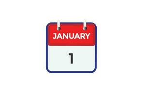 januari 1 kalender datum påminnelse, kalender 1 januari datum mall vektor