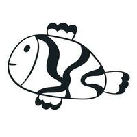 Vektor isoliert Gekritzel Illustration von Fisch. schwarz und Weiß Bild zum Kinder Färbung.