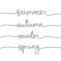 Sammlung Handschrift Wörter Name Jahreszeiten. Winter, Frühling, Sommer, Herbst. Monoline Vektor Phrase Illustration.