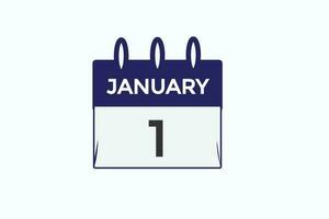 Januar 1 Kalender Datum Erinnerung, Kalender 1 Januar Datum Vorlage vektor