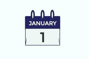 januari 1 kalender datum påminnelse, kalender 1 januari datum mall vektor