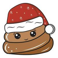 Weihnachten Smiley Poop mit ein rot Santa claus Hut, Vektor Karikatur auf ein Weiß Hintergrund.