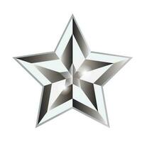 3d metallisk lysande stjärna, gnistrande silver- lutning stjärna form, 3d tolkning stjärna vektor