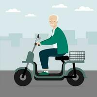 senior man ridning modern elektrisk cykel skoter i de stad. urban eco transport vektor