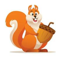 süß Eichhörnchen halten Eichel Karikatur Illustration vektor
