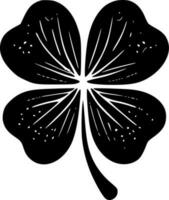 fyra löv klöver, svart och vit vektor illustration