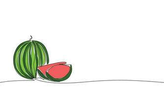 ett linje kontinuerlig vattenmelon. hand dra översikt, linje konst frukt vektor illustration.