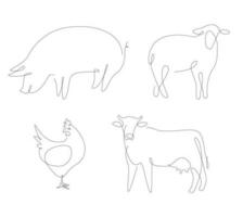 Haushalt Tiere einer Linie Vektor. Haustiere linear. Schwein und Hähnchen Linie Kunst. vektor