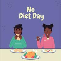 Nej diet dag. afrikansk amerikan människor äter annorlunda mat vektor