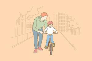 Vaterschaft, Radfahren, Kindheit, Ausbildung Konzept. vektor