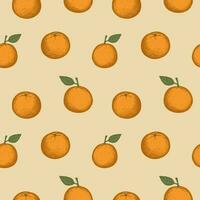 mönster med mandariner. sömlös upprepa mönster med clementiner, citrus- växt. hand dragen i årgång stil. färgad bakgrund med upprepning, frukt motiv. design element. vektor illustration