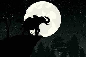 süßer Elefant und Mond Silhouette Illustration Grafik vektor