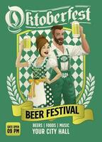 Oktoberfest Design Poster mit Paar von bayerisch Menschen genießen das Bier vektor